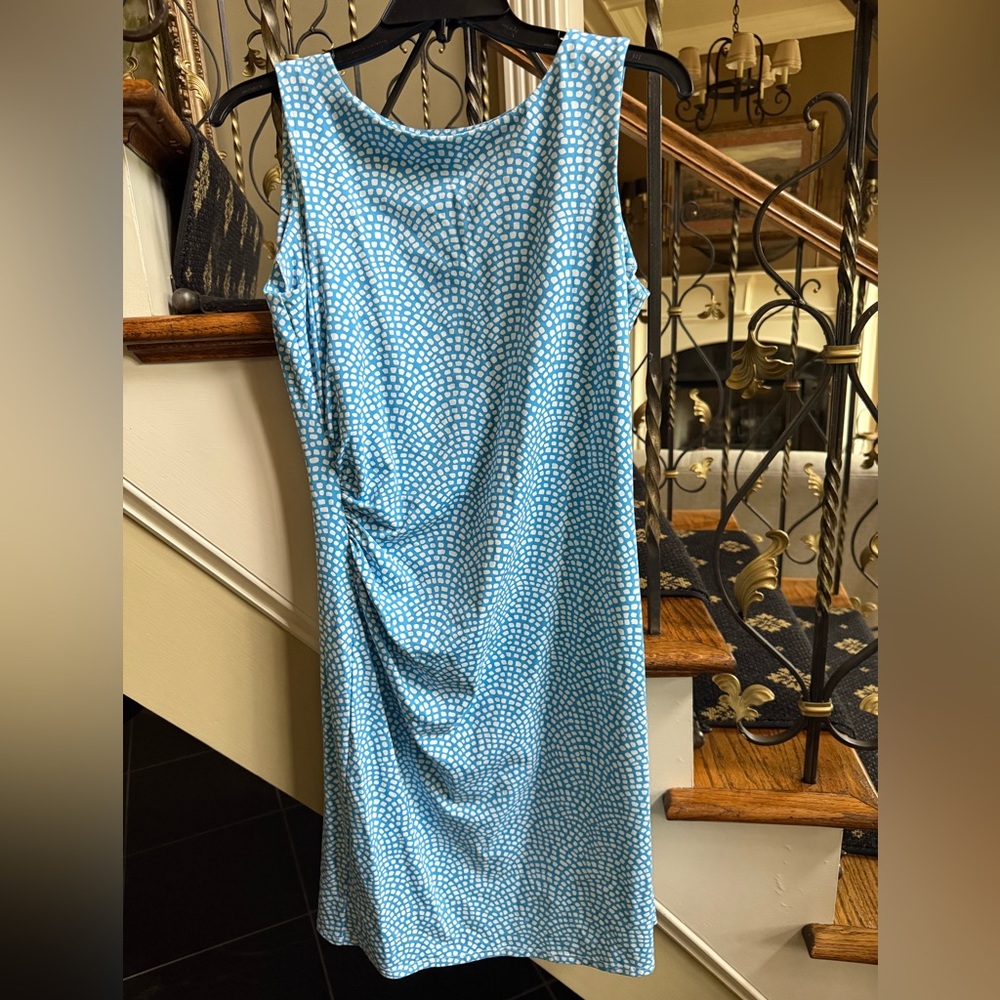 J. McLaughlin Blue and White Sleeveless Sheath Dress